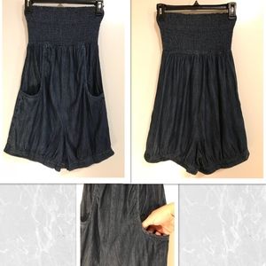 Strapless jean romper
